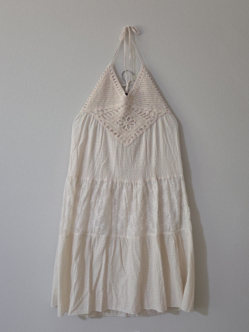 Boho Crochet Halter Long Dress in Cream